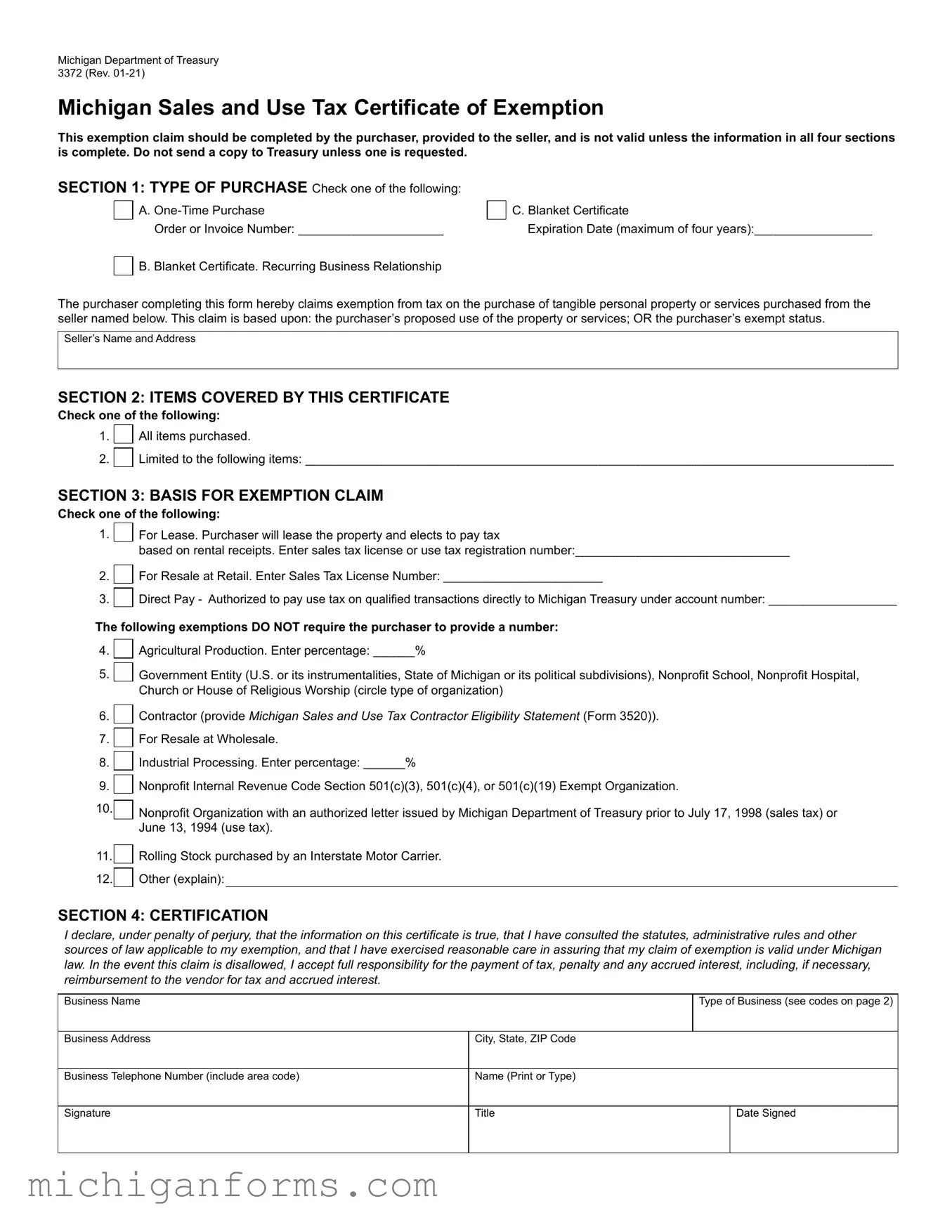 3372 Michigan PDF Form