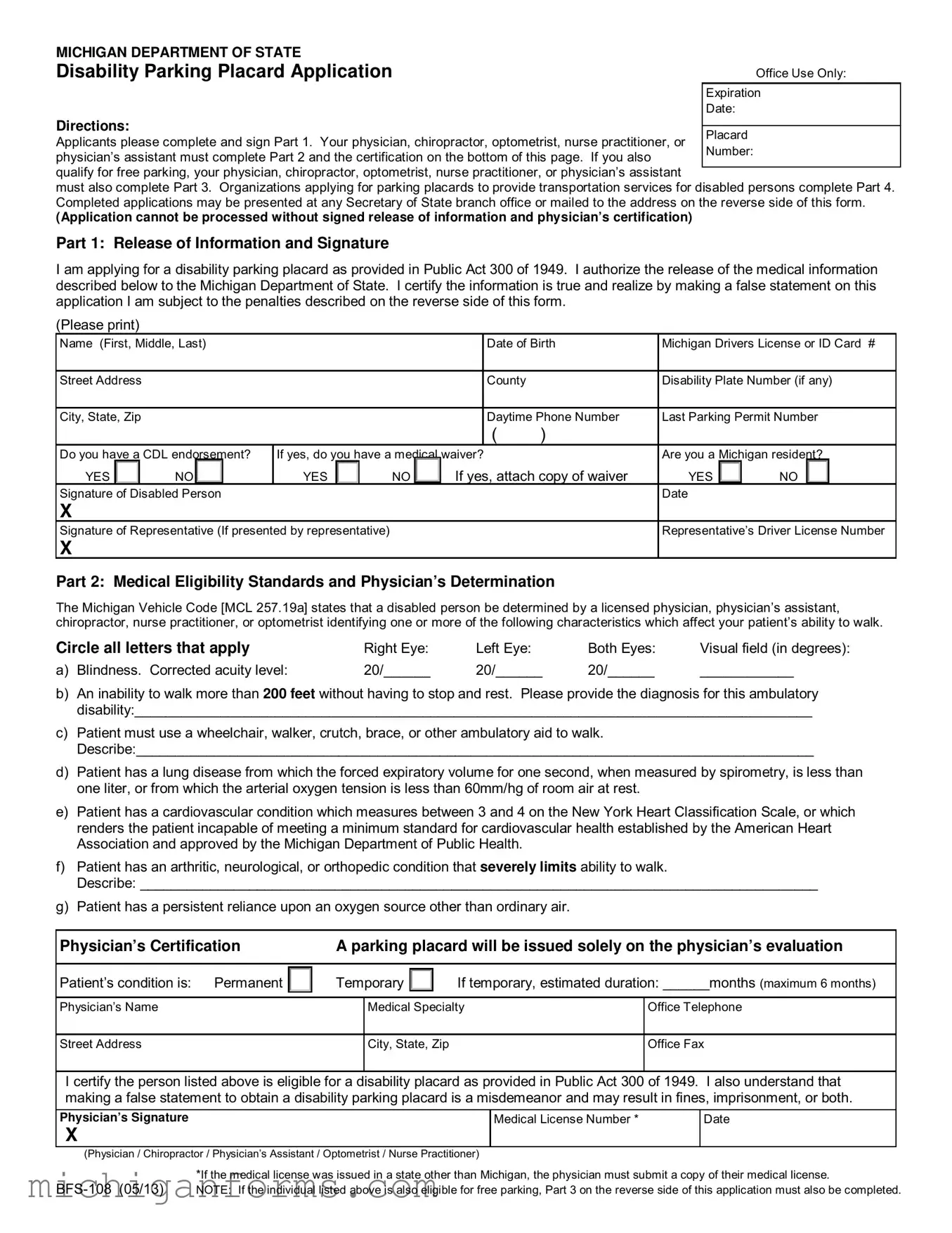 Bfs 108 Michigan PDF Form