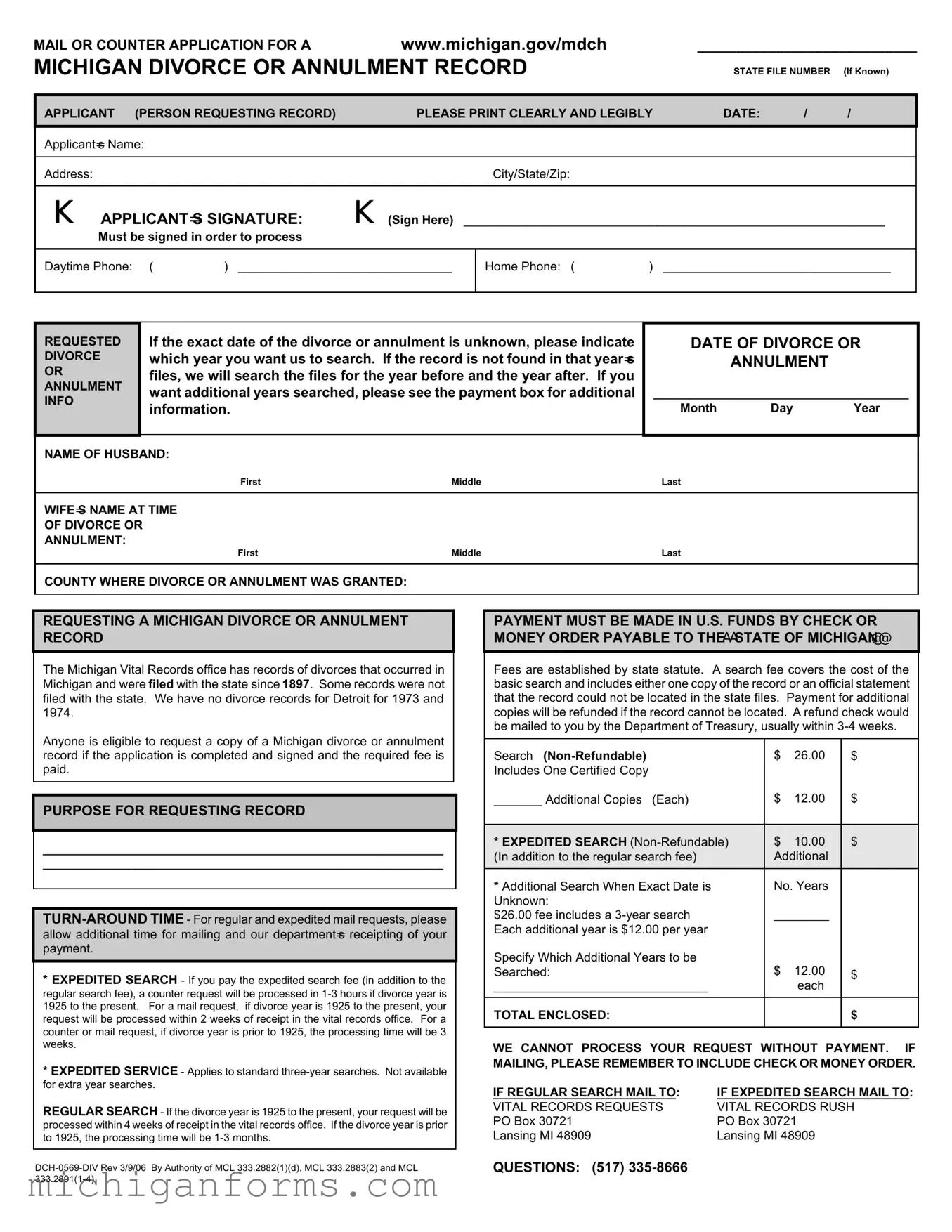Divorce Or Annulment Michigan PDF Form