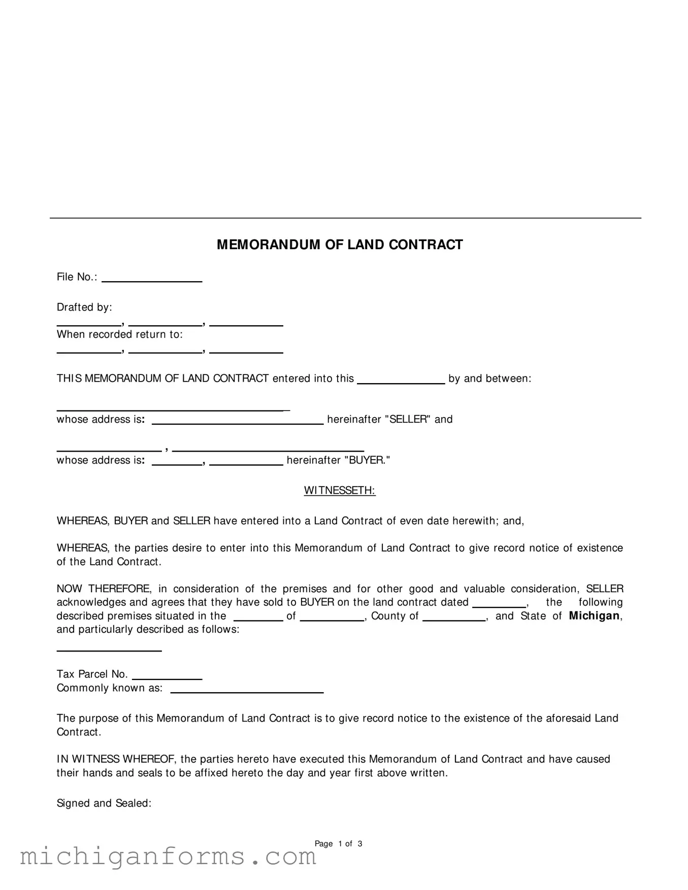 Land Contract Michigan PDF Form