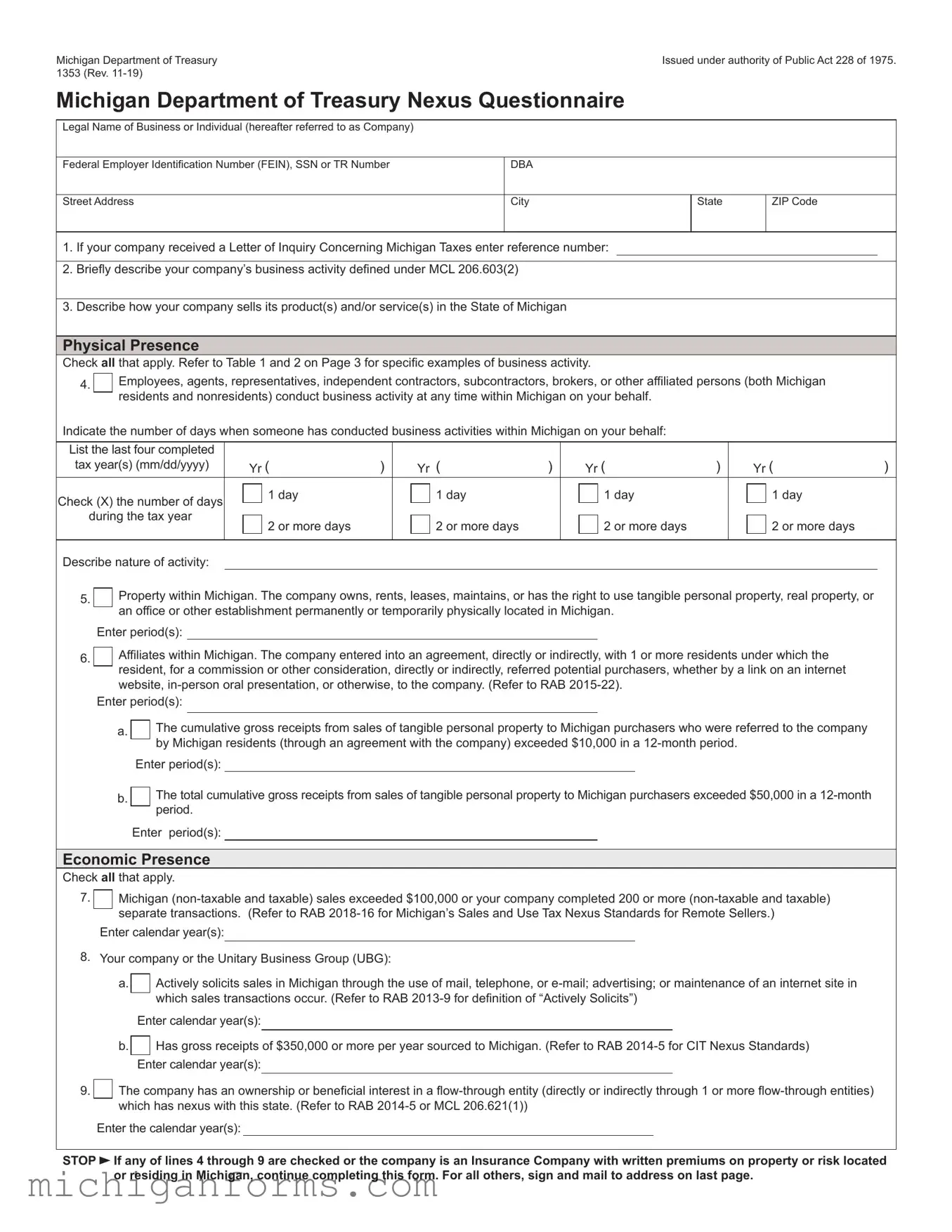 Michigan 1353 PDF Form