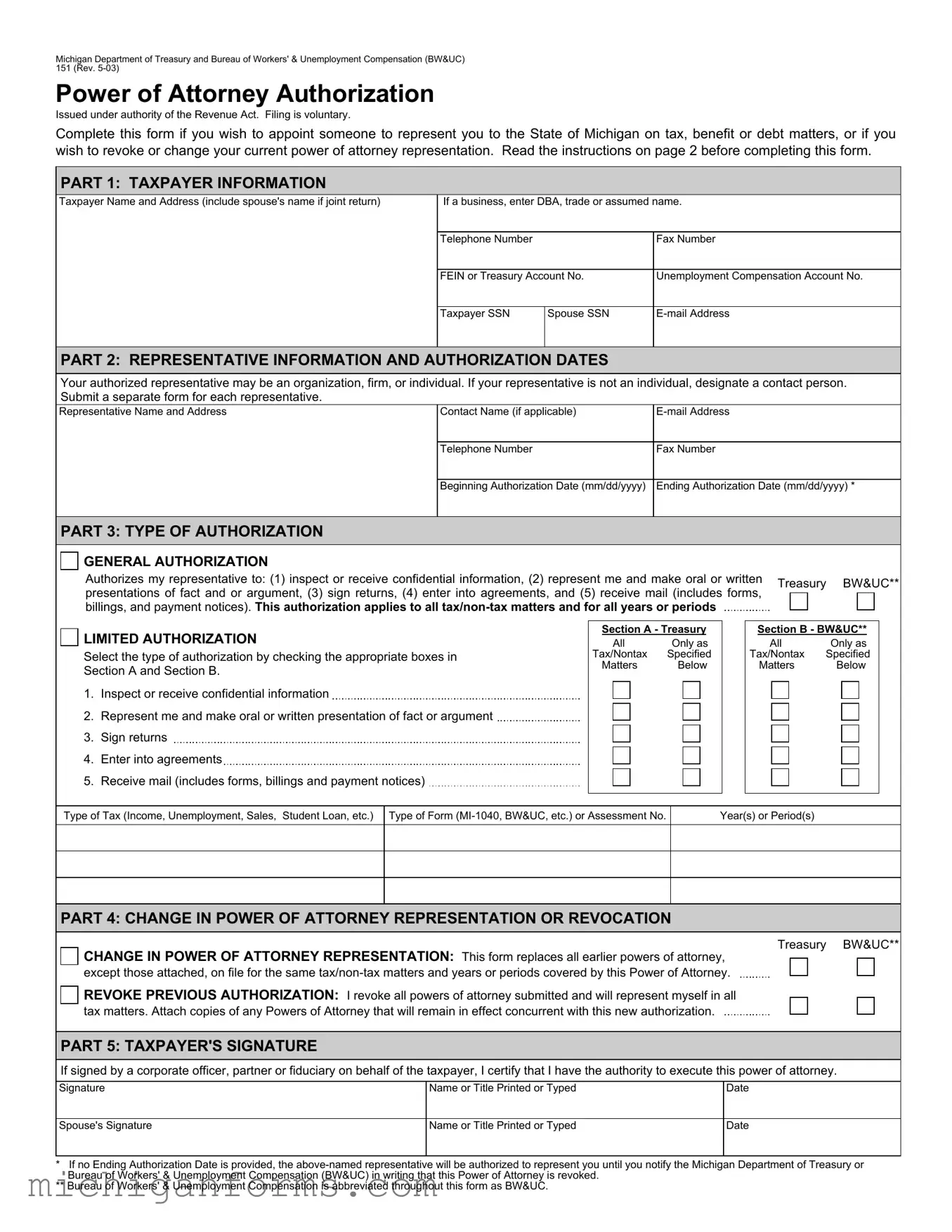 Michigan 151 PDF Form