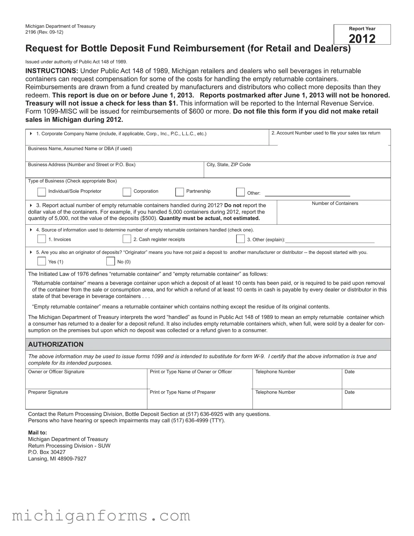 Michigan 2196 PDF Form