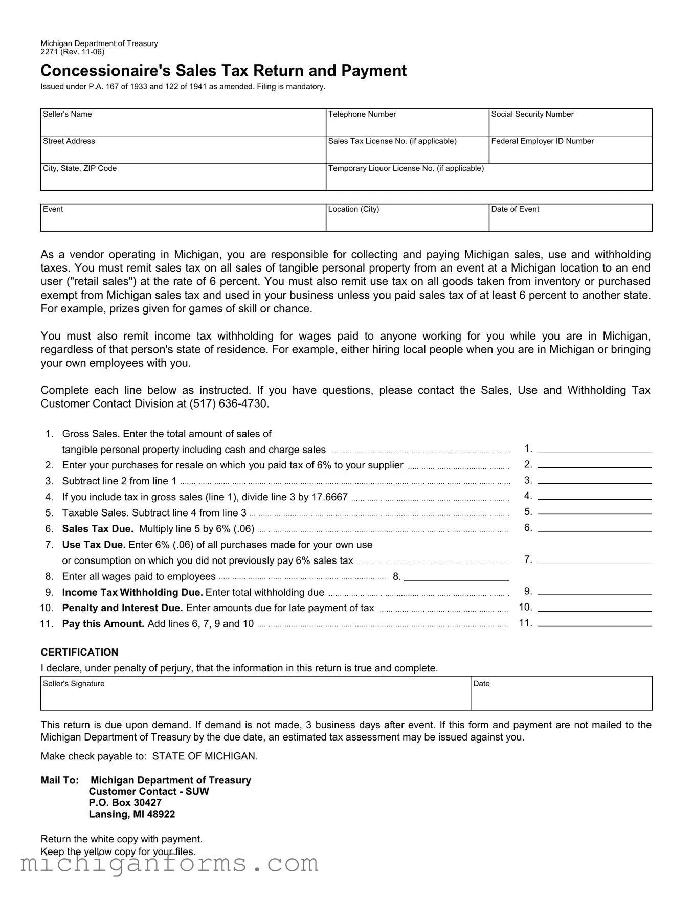 Michigan 2271 PDF Form