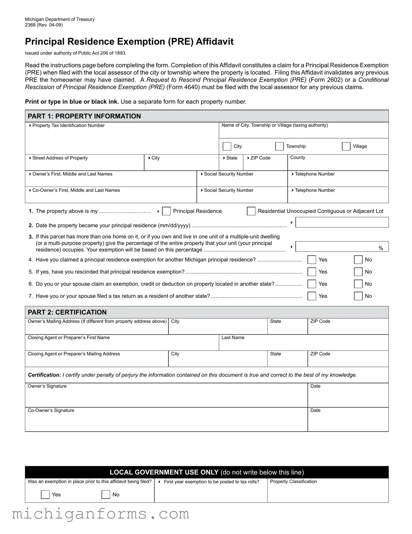 Michigan 2368 PDF Form