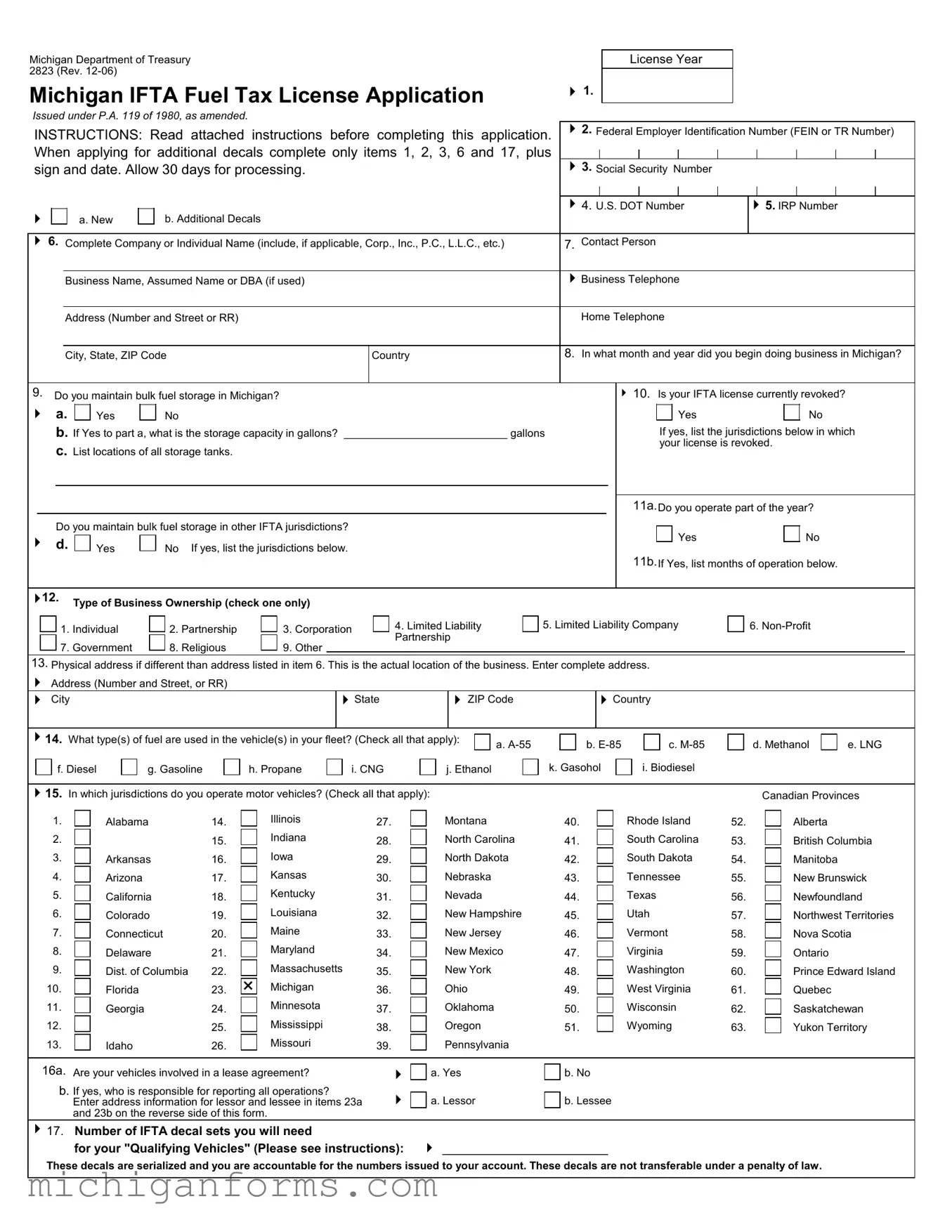 Michigan 2823 PDF Form