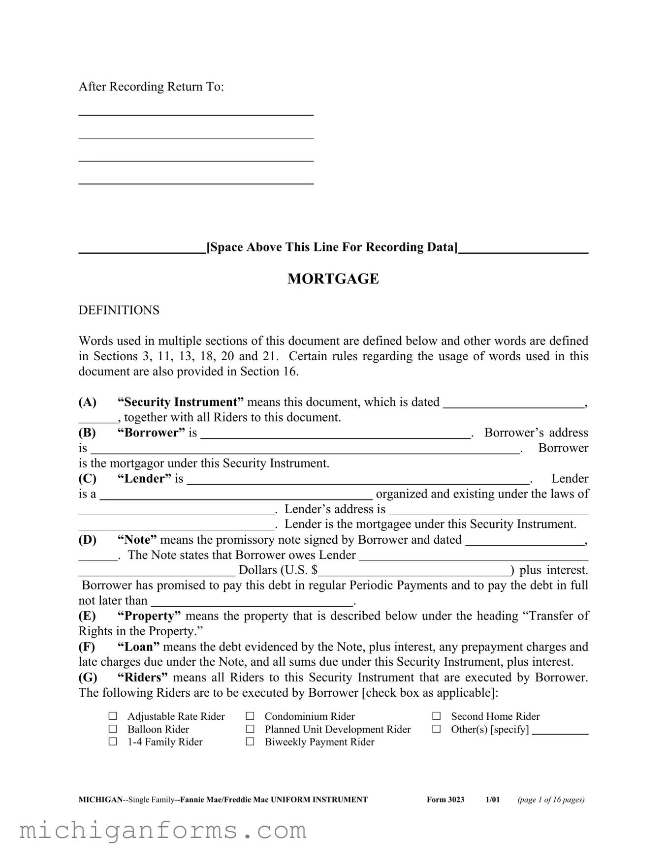 Michigan 3023 PDF Form