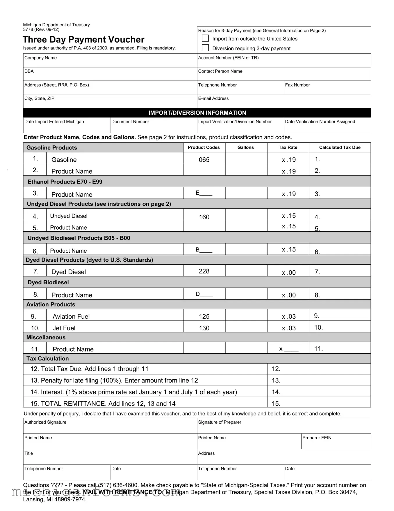 Michigan 3778 PDF Form