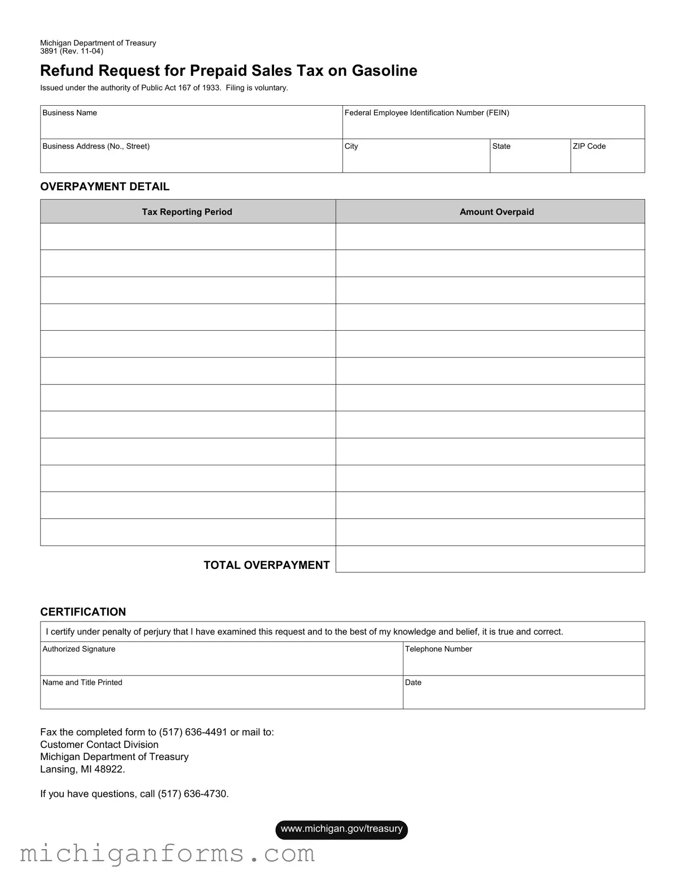 Michigan 3891 PDF Form