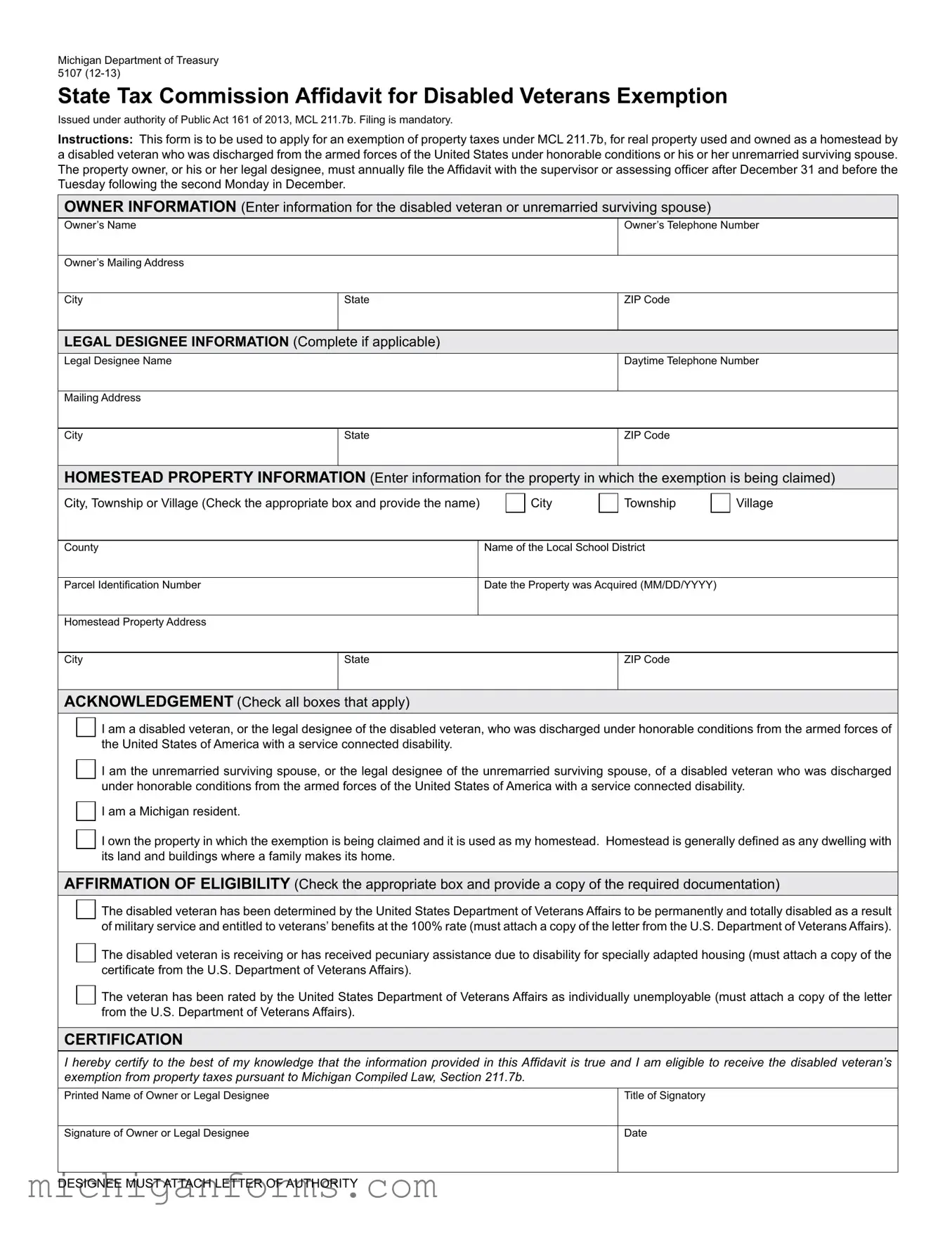 Michigan 5107 PDF Form