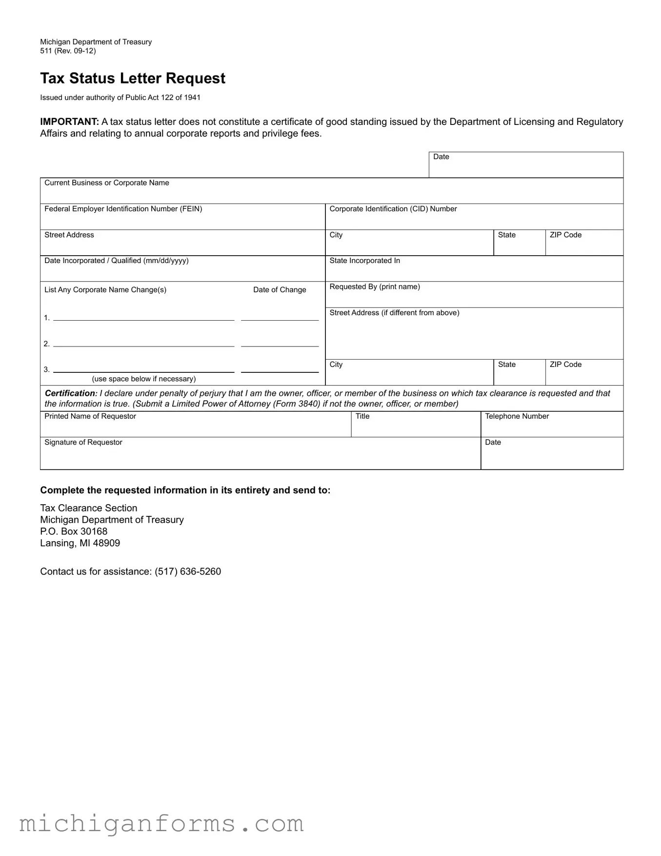 Michigan 511 PDF Form