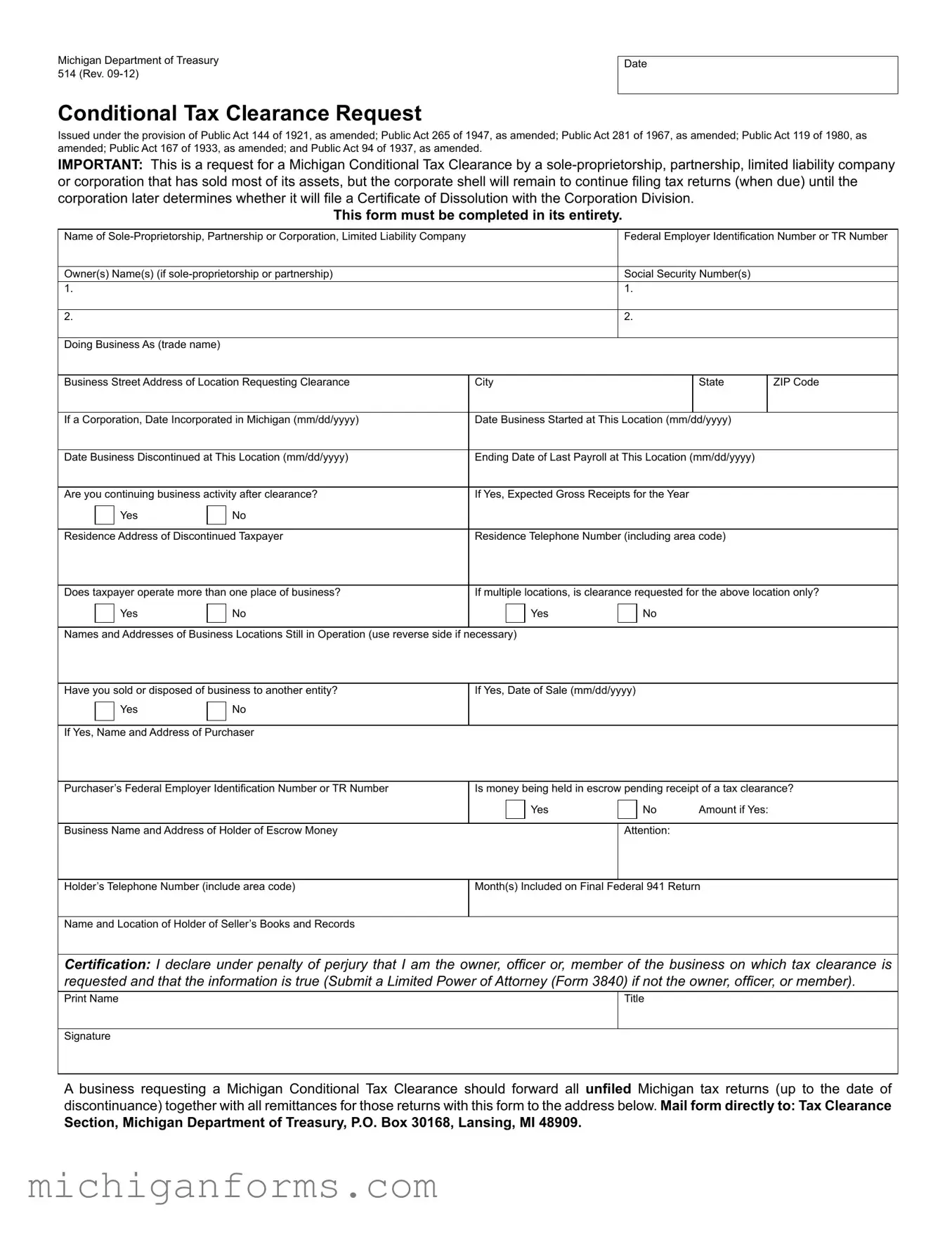 Michigan 514 PDF Form