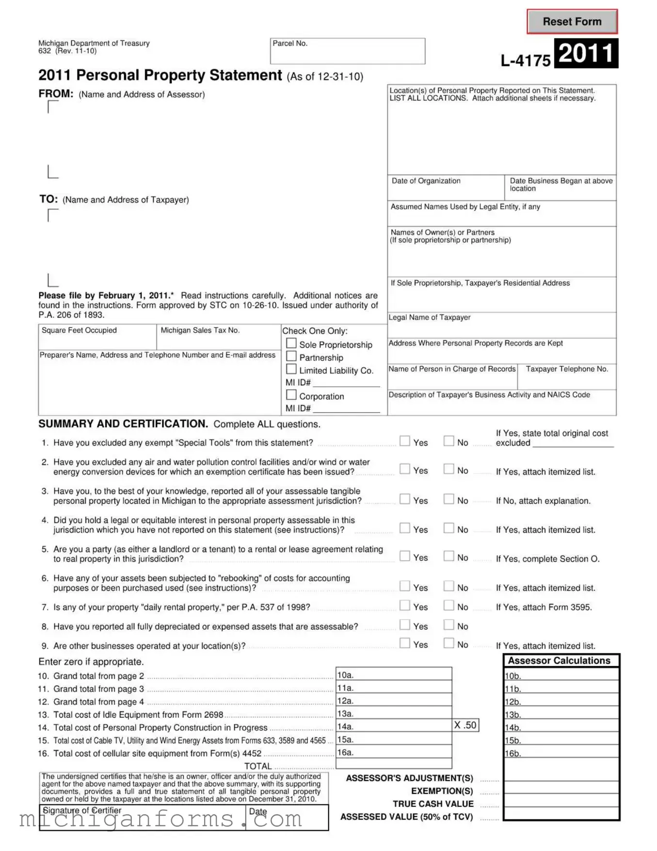 Michigan 632 PDF Form