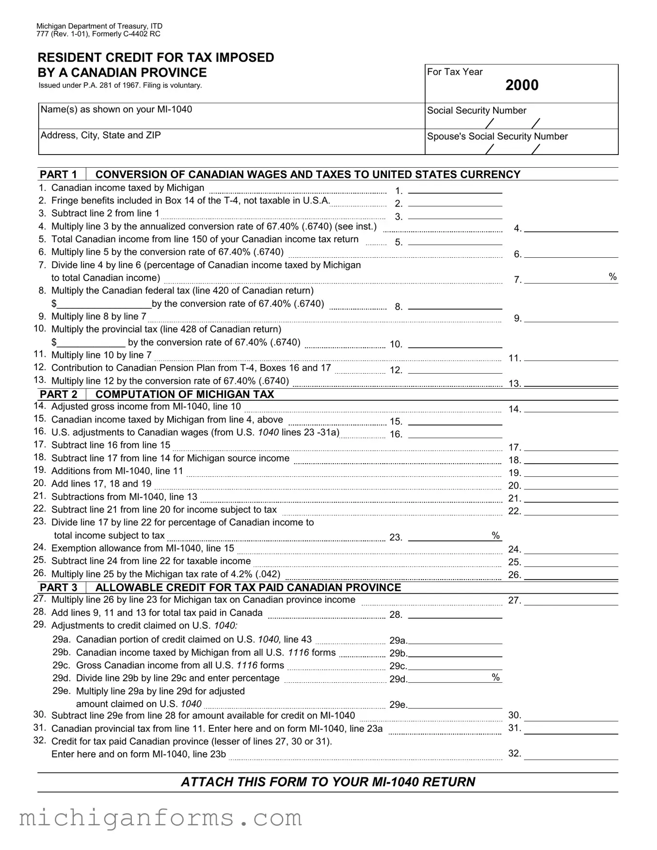 Michigan 777 PDF Form