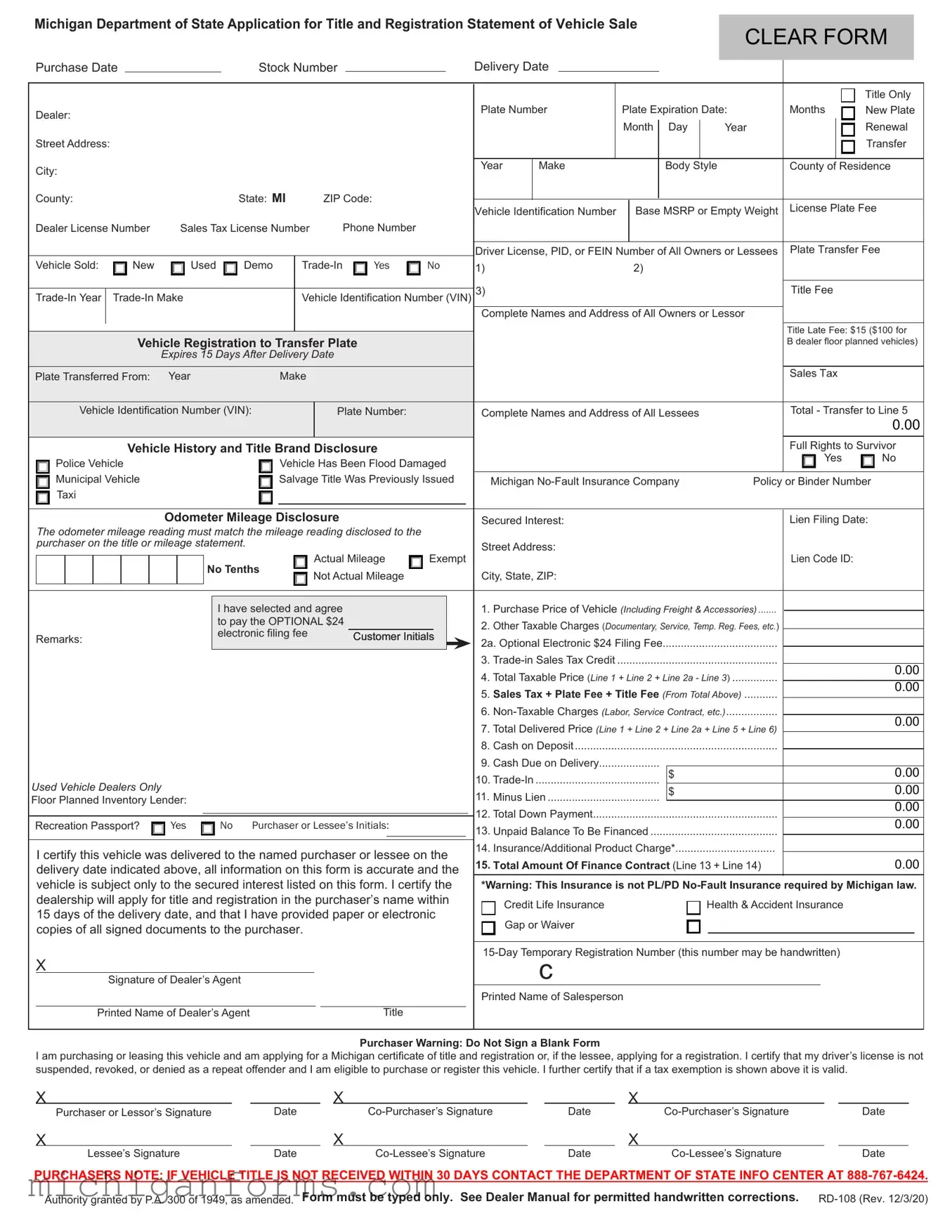 Michigan Category Weight PDF Form