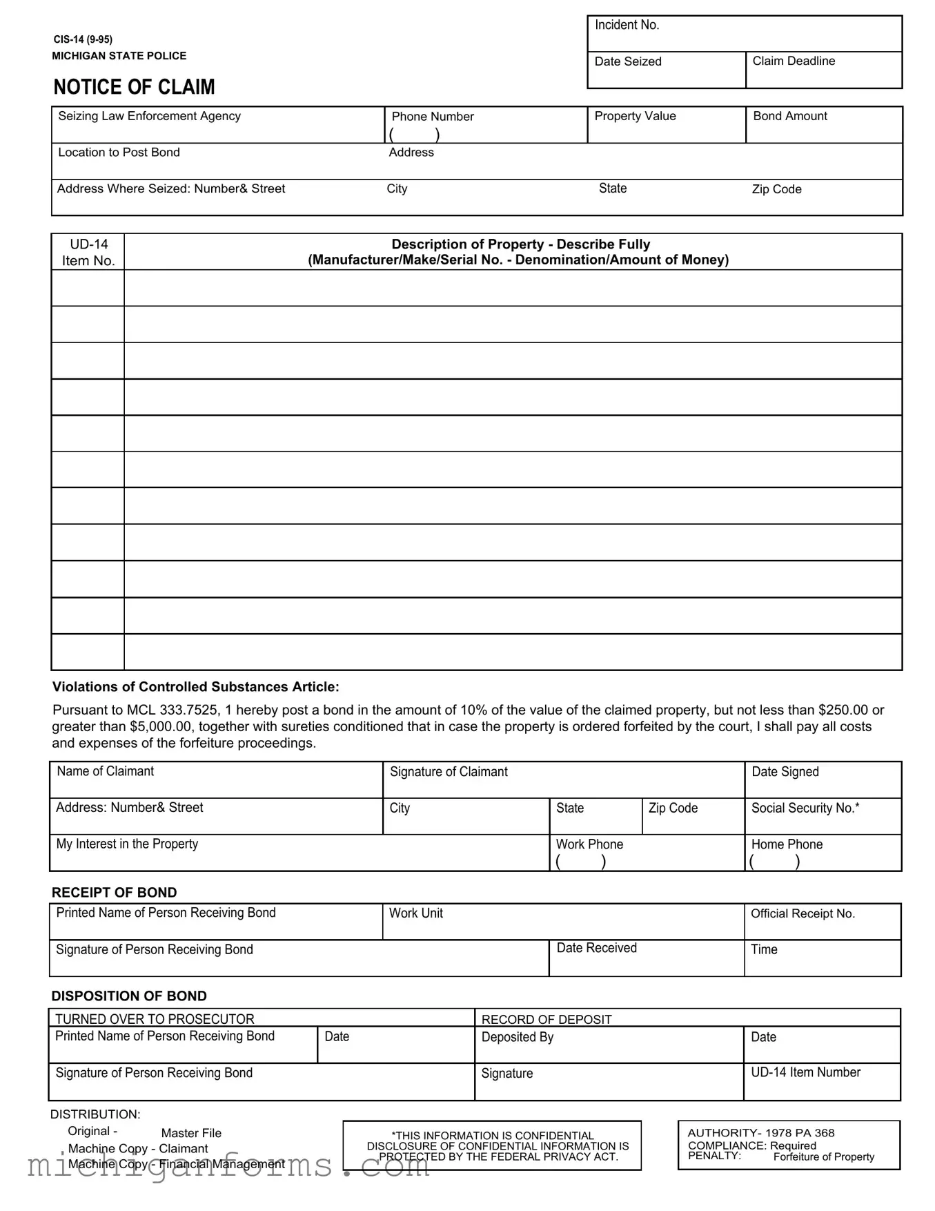 Michigan Cis 14 PDF Form