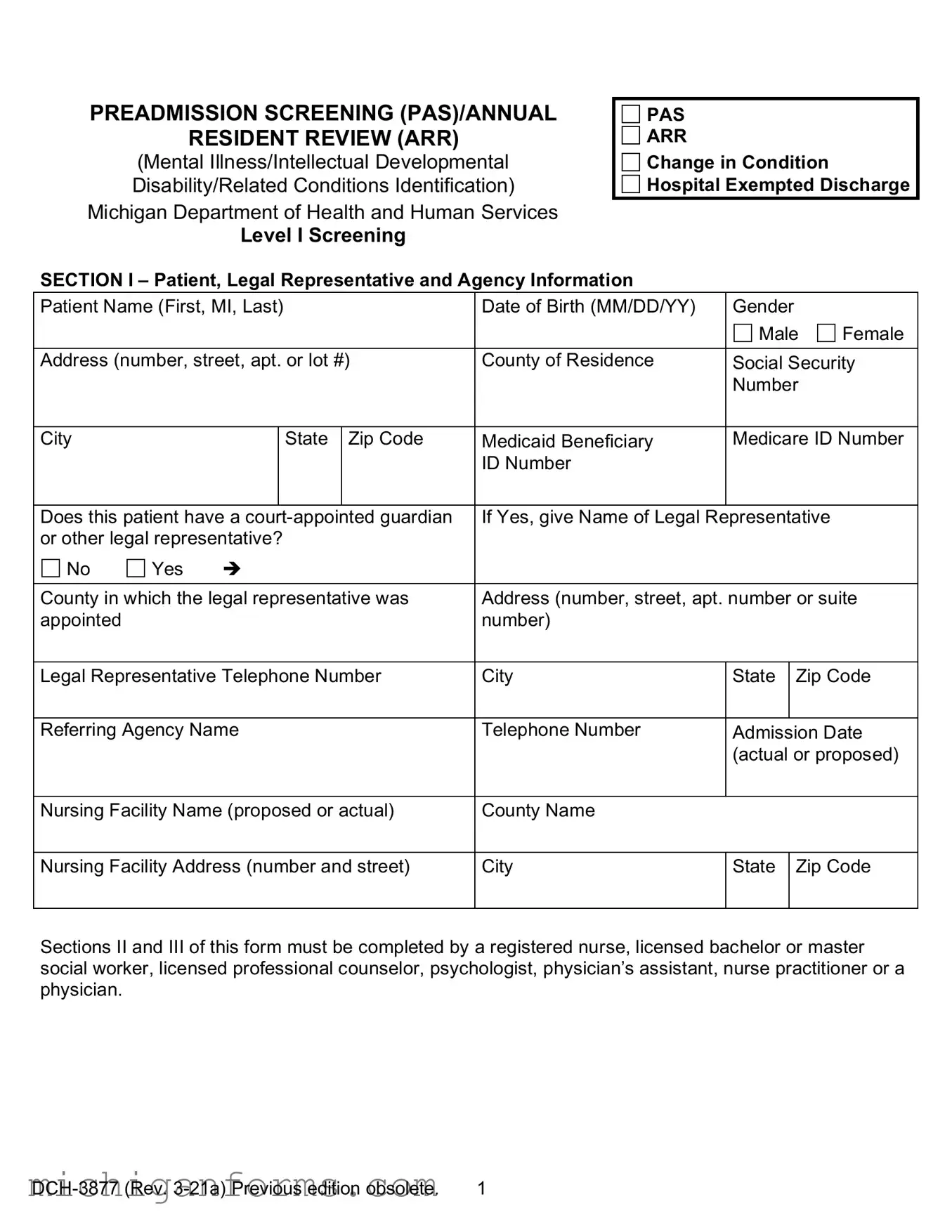 Michigan Dch 3877 PDF Form