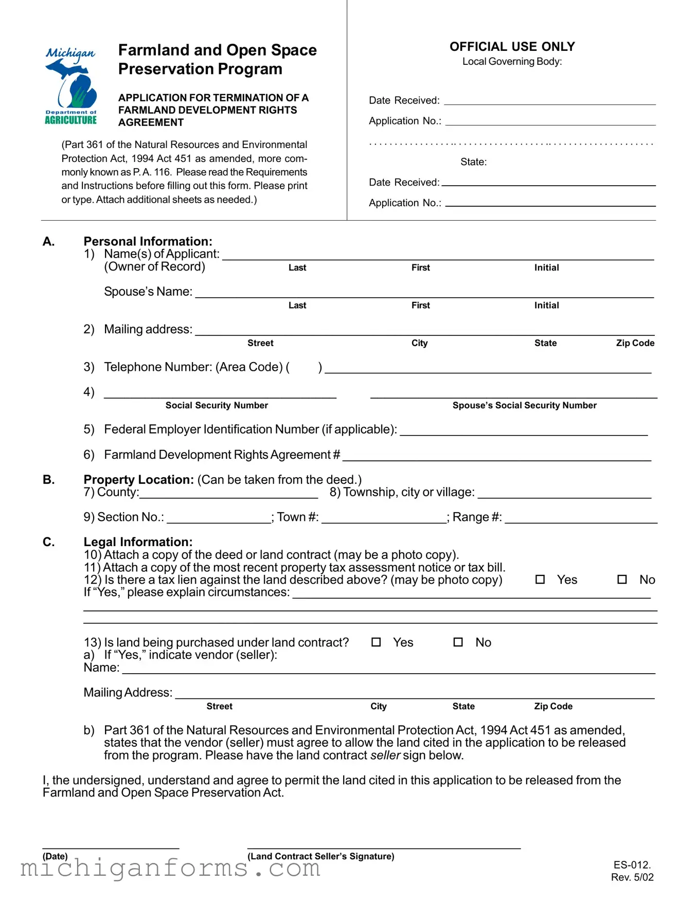 Michigan Es 012 PDF Form