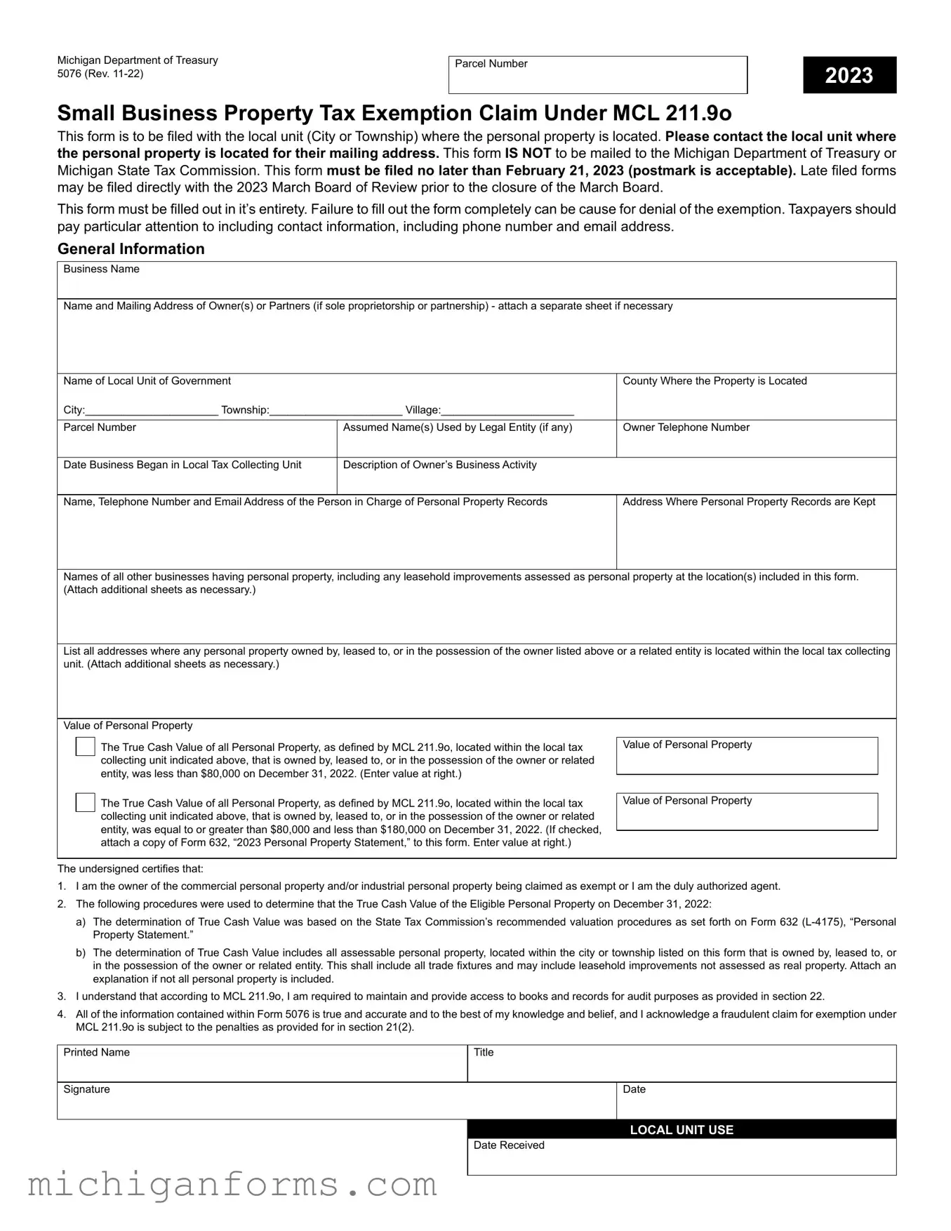 Michigan Exemption PDF Form