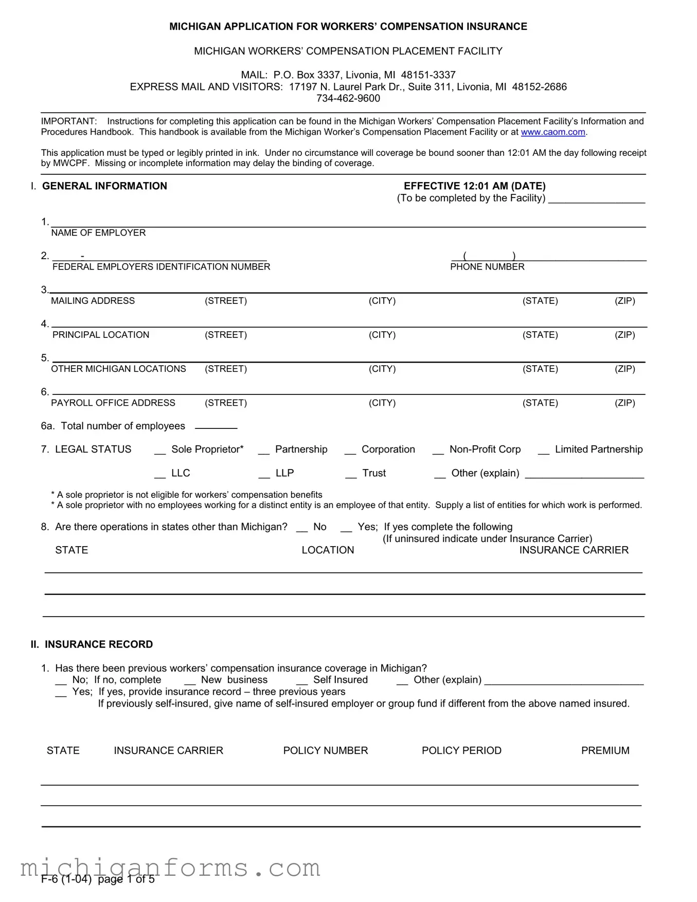 Michigan F 6 PDF Form