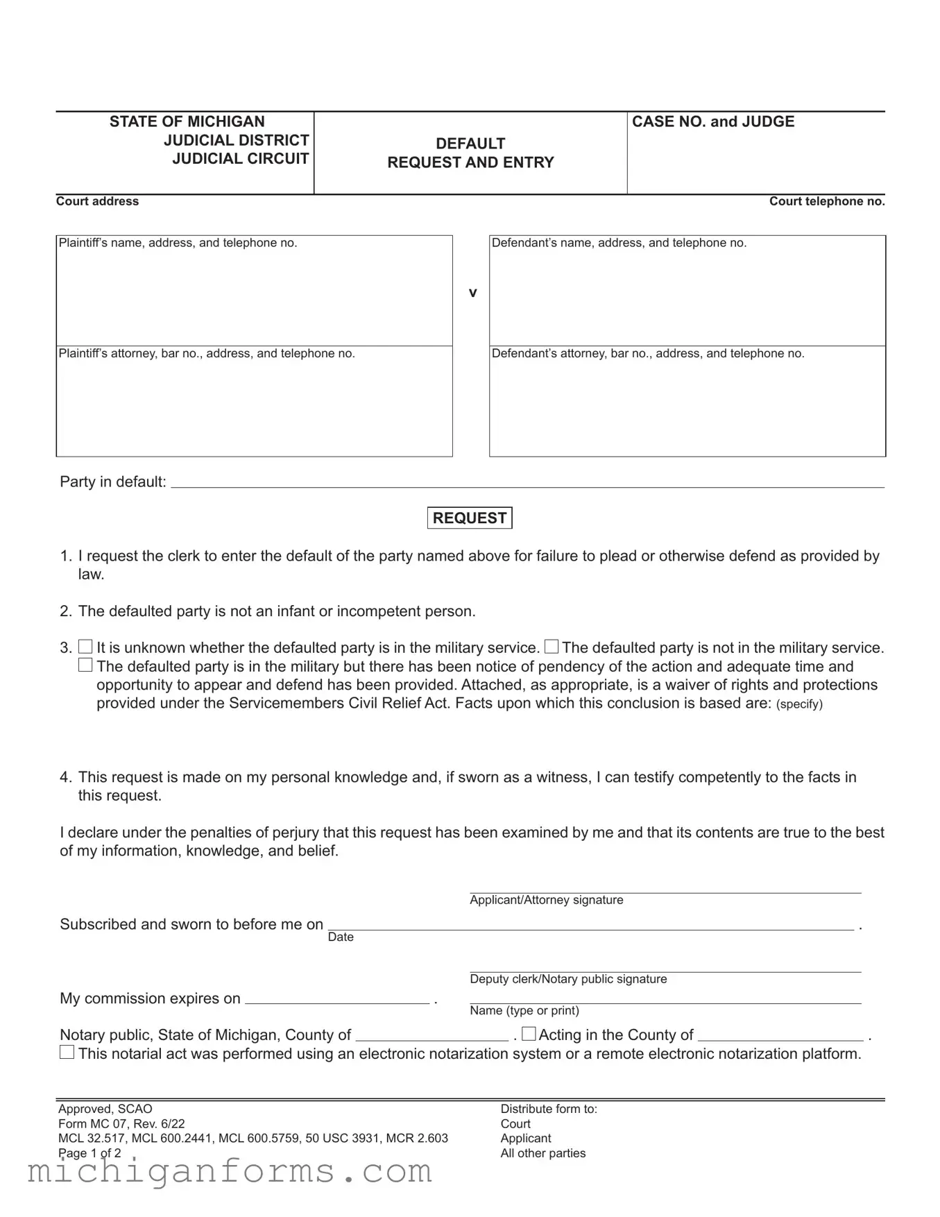 Michigan Mc 07 PDF Form