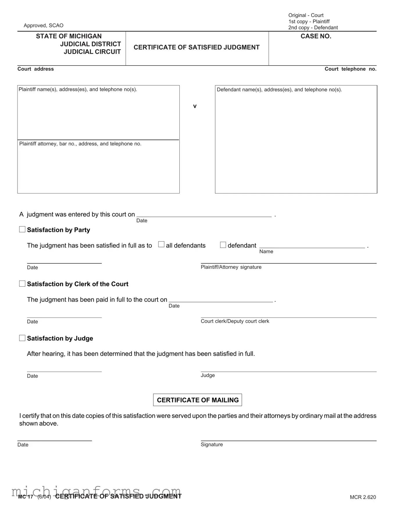 Michigan Mc 17 PDF Form