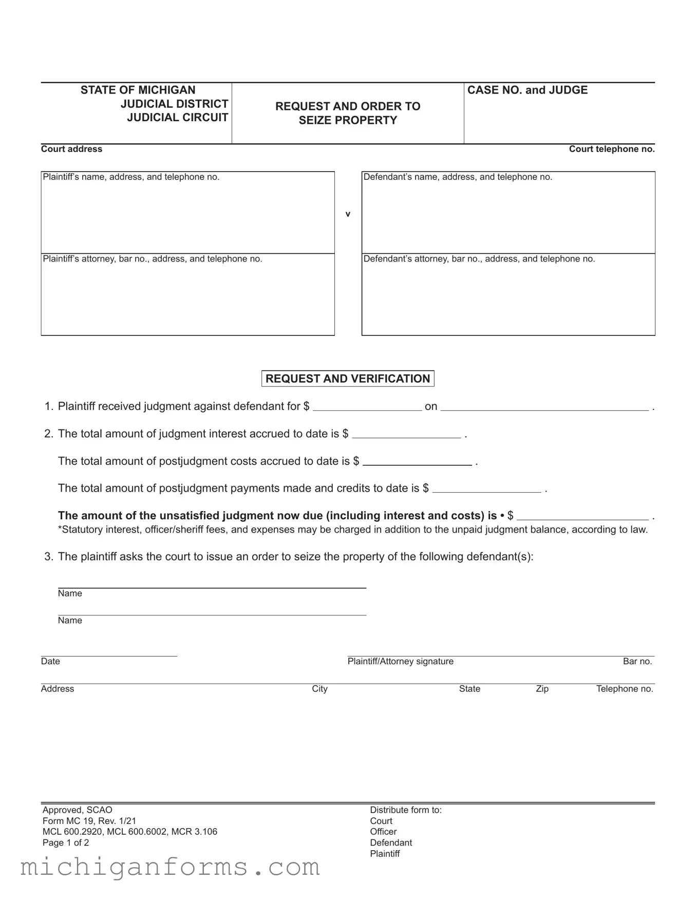 Michigan Mc 19 PDF Form