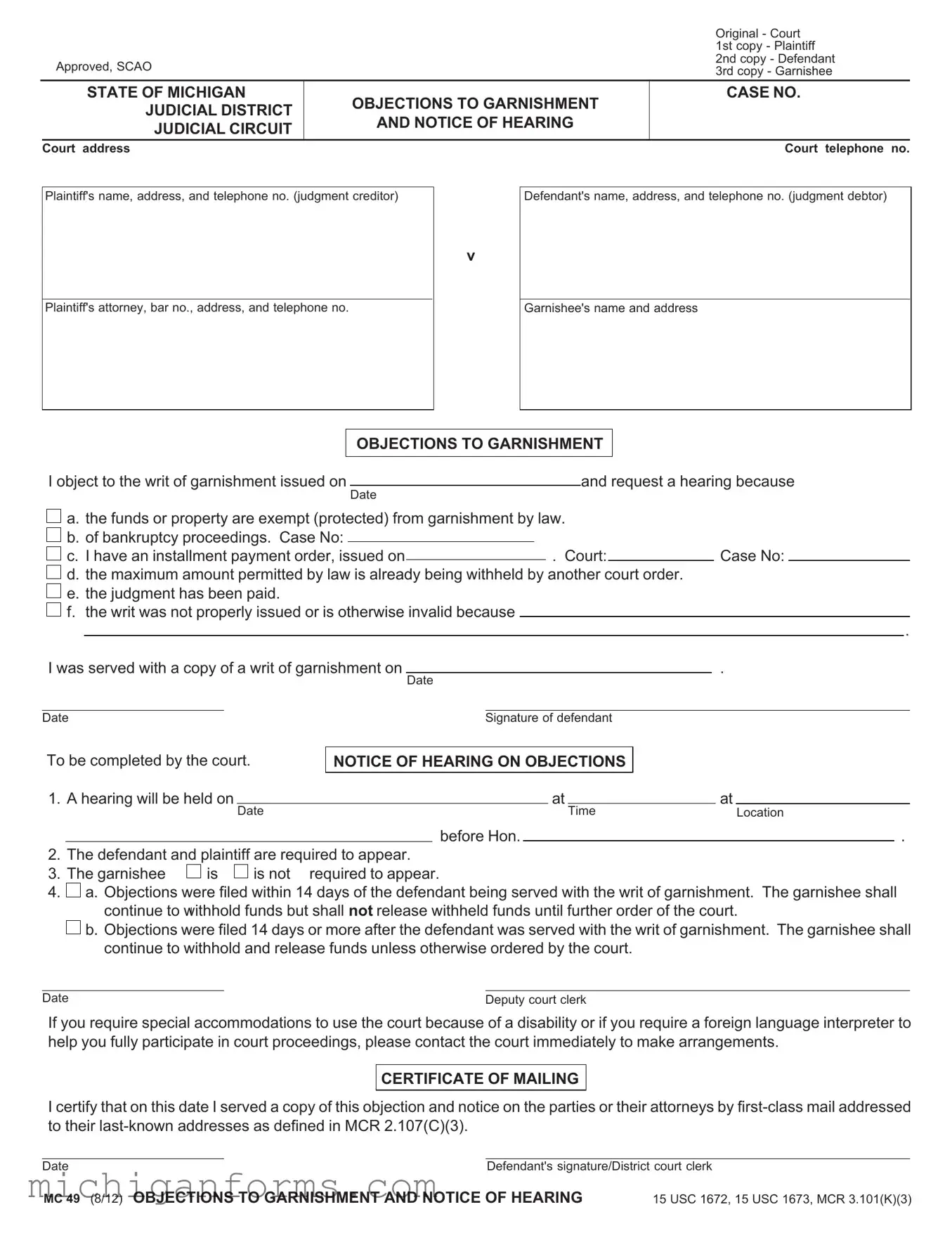 Michigan Mc 49 PDF Form