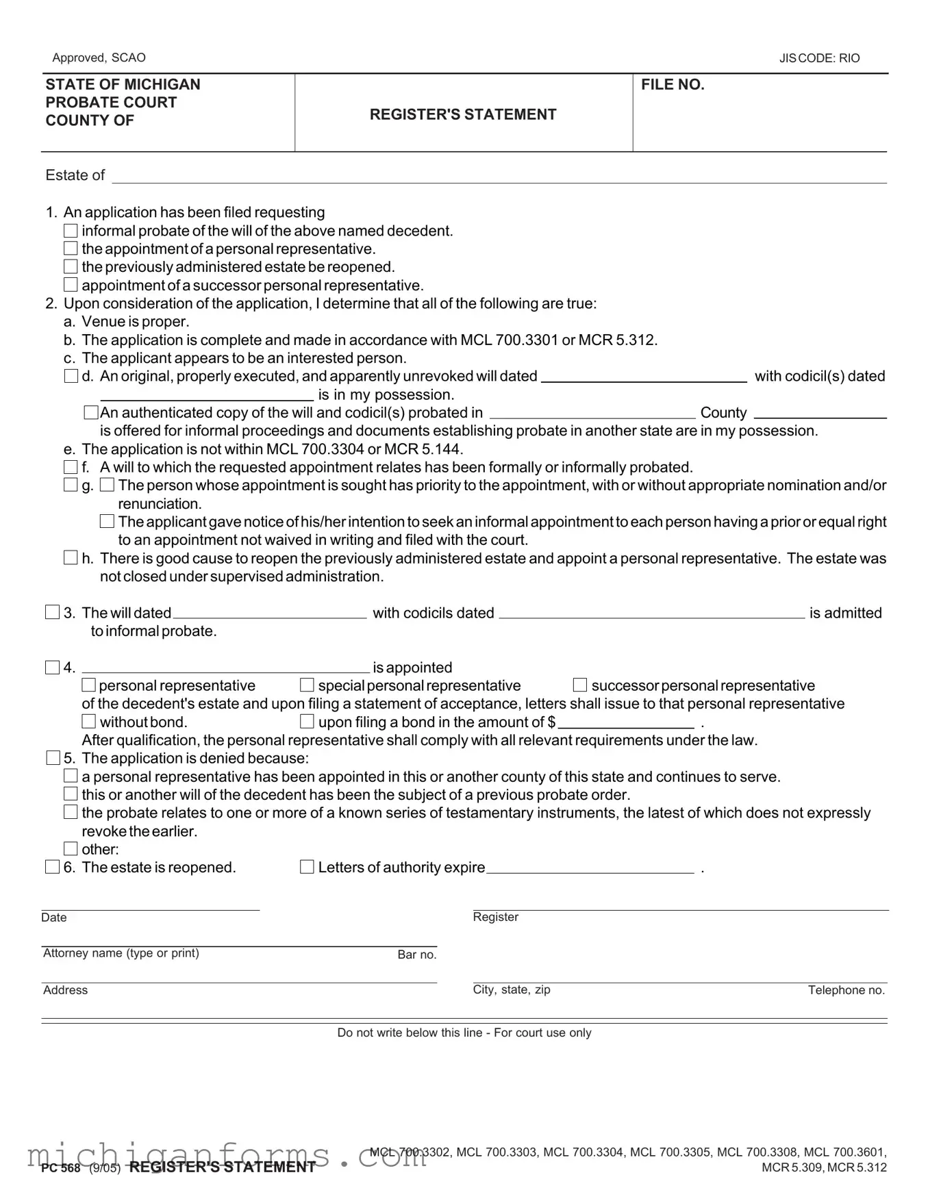 Michigan Pc 568 PDF Form