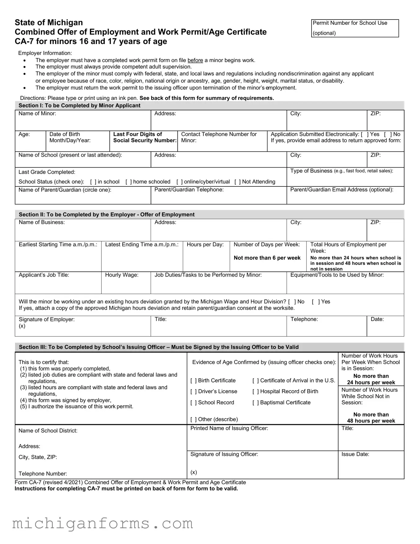 Michigan Permit PDF Form