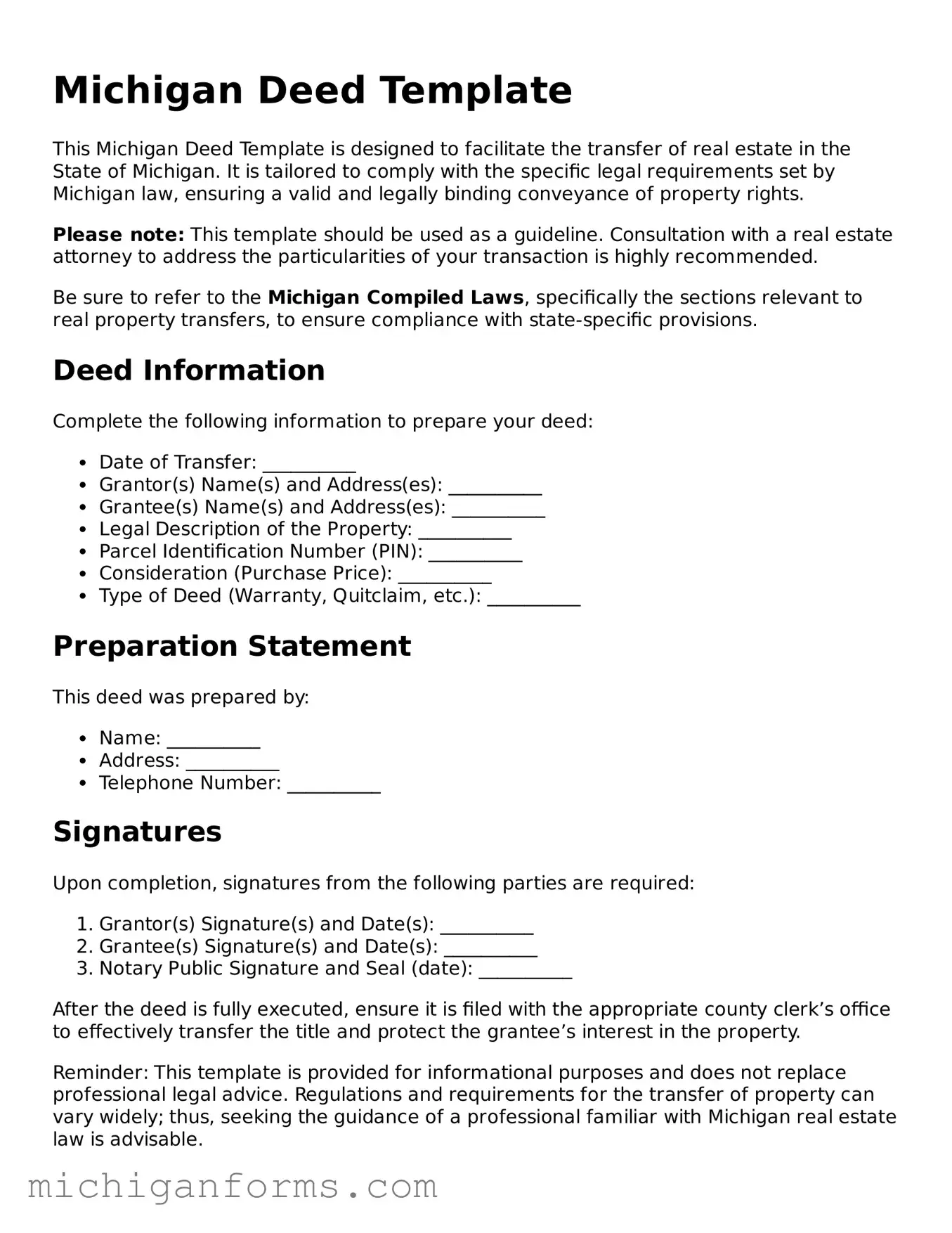  Deed Document for Michigan