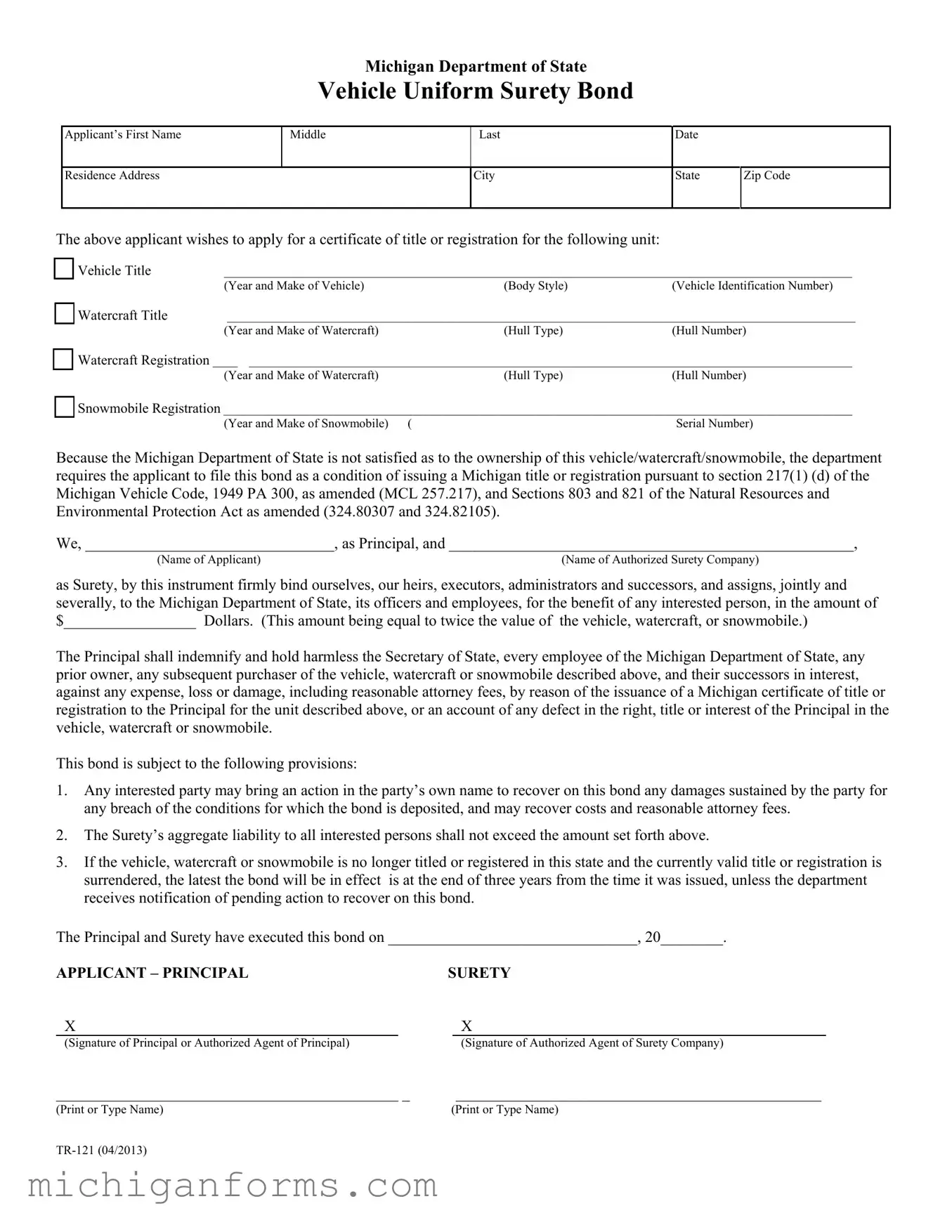 Michigan Tr 121 PDF Form