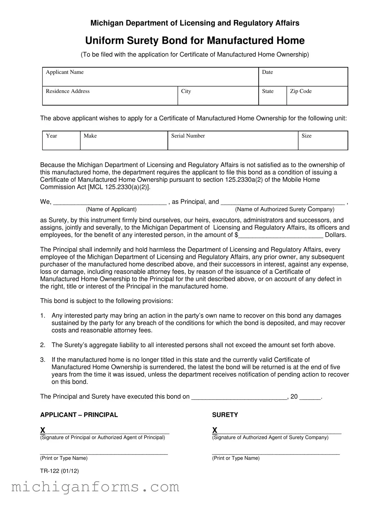 Michigan Tr 122 PDF Form