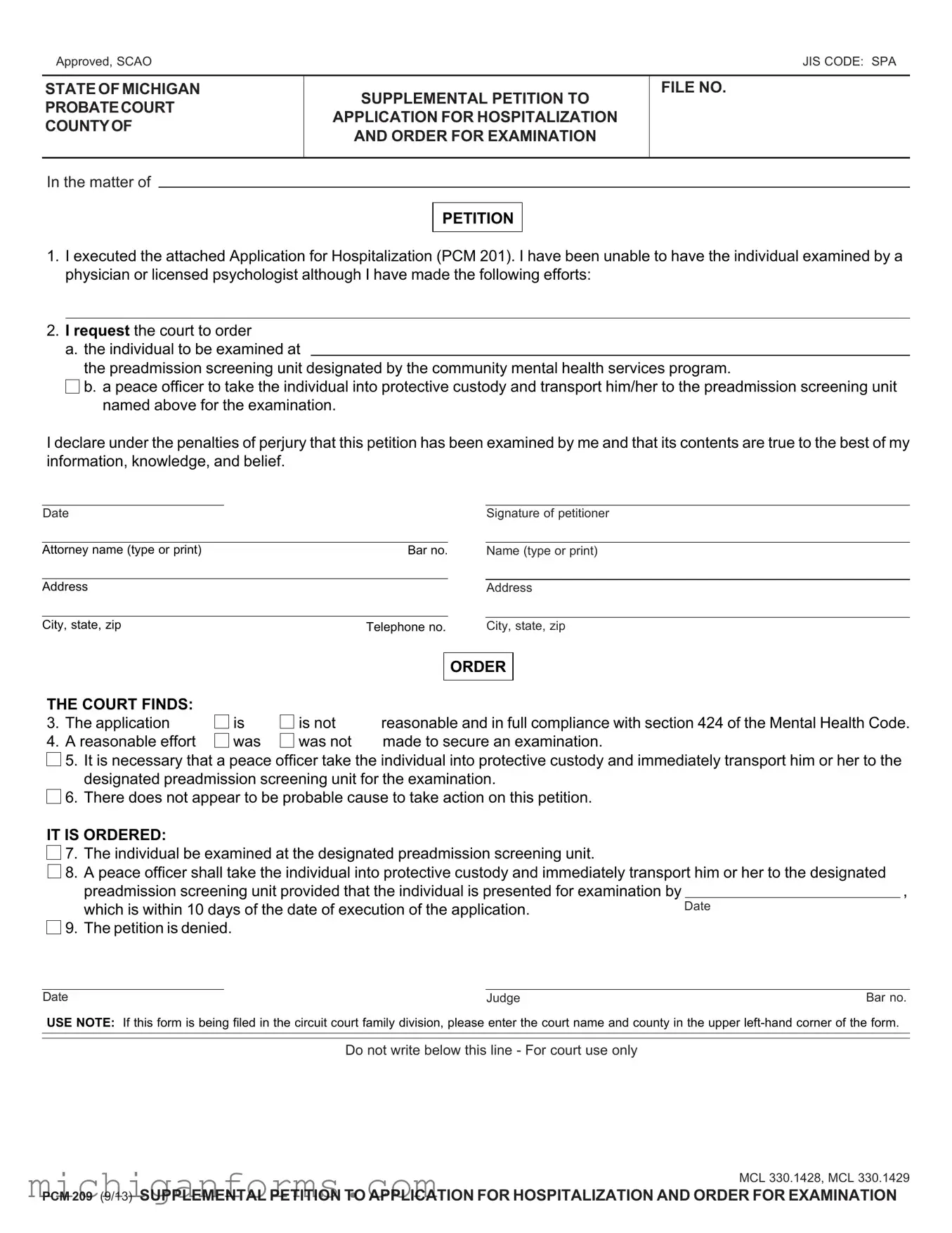 Pcm 209 Michigan PDF Form