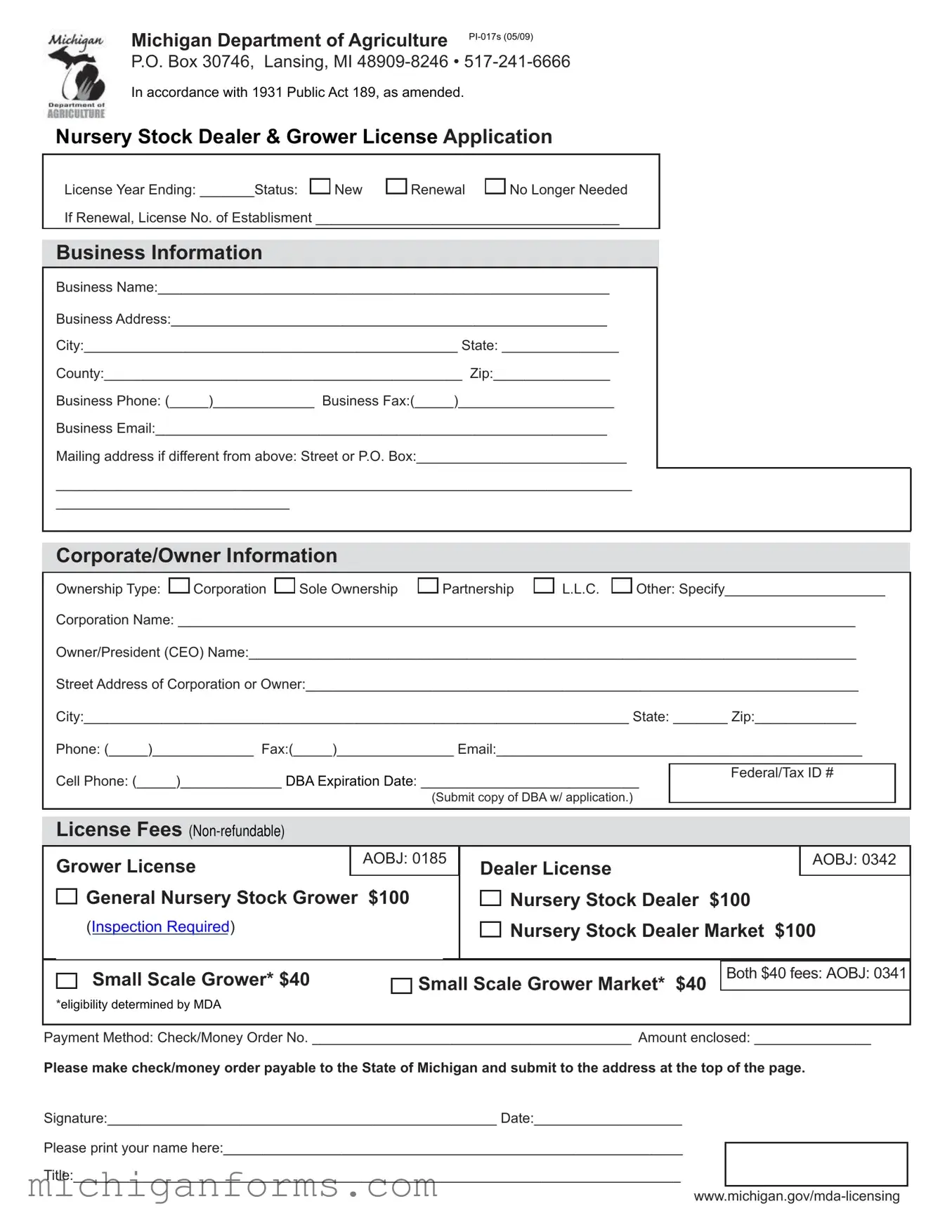 Pi 017S Michigan PDF Form