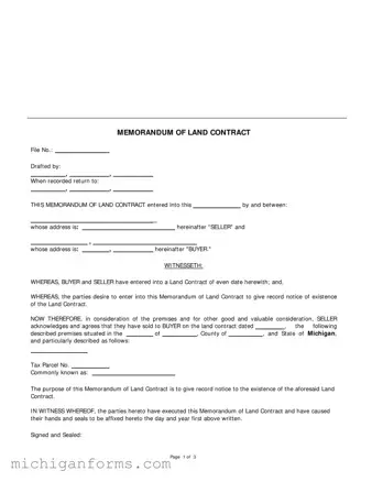 Land Contract Michigan PDF Form