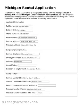  Rental Application Document for Michigan