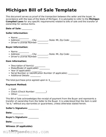  Bill of Sale Document for Michigan