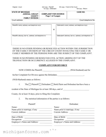 Michigan Complaint Divorce PDF Form