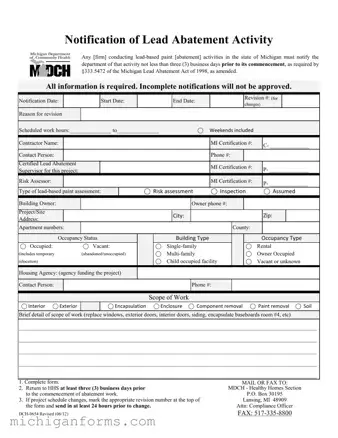 Michigan Dch 0654 PDF Form