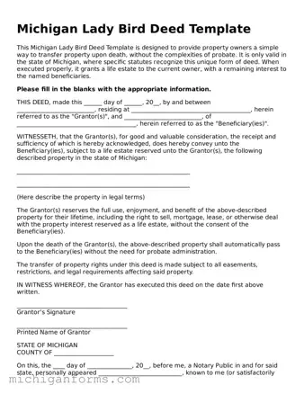  Lady Bird Deed Document for Michigan