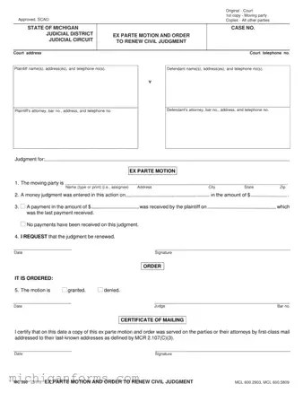 Michigan Ex Parte PDF Form