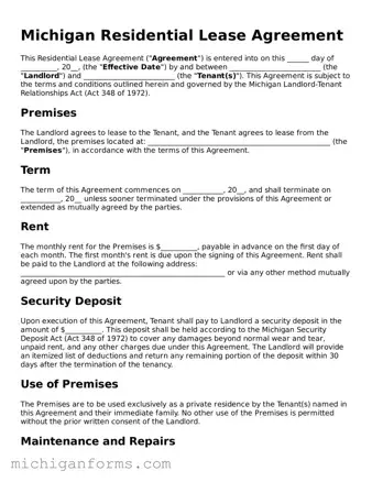  Residential Lease Agreement Document for Michigan