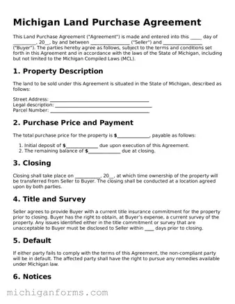  Land Purchase Agreement Document for Michigan