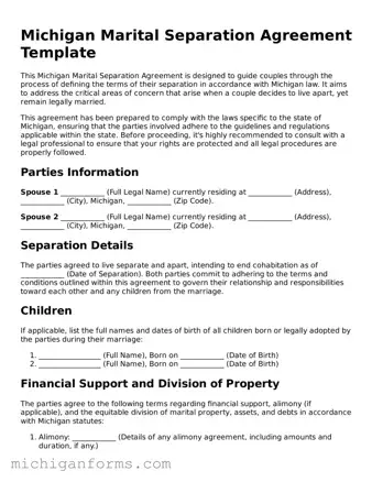  Marital Separation Agreement Document for Michigan