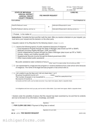 Michigan Mc 20 PDF Form