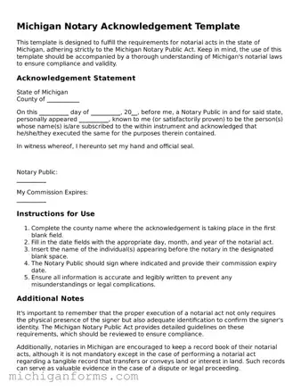  Notary Acknowledgement Document for Michigan