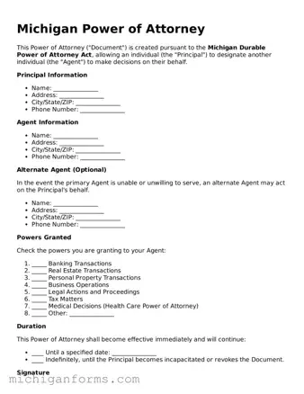  Power of Attorney Document for Michigan