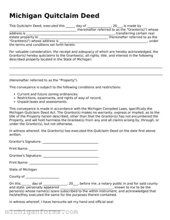  Quitclaim Deed Document for Michigan