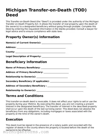  Transfer-on-Death Deed Document for Michigan